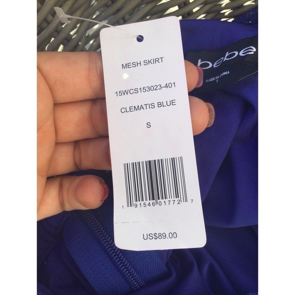 Bebe womens short skirt S stretch lace NEW clematis blue fairy summer carnival - Picture 12 of 12